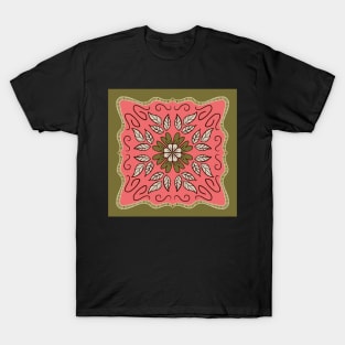 Blush Pink and Soft Olive Green square floral Provencal 'scarf' style design T-Shirt